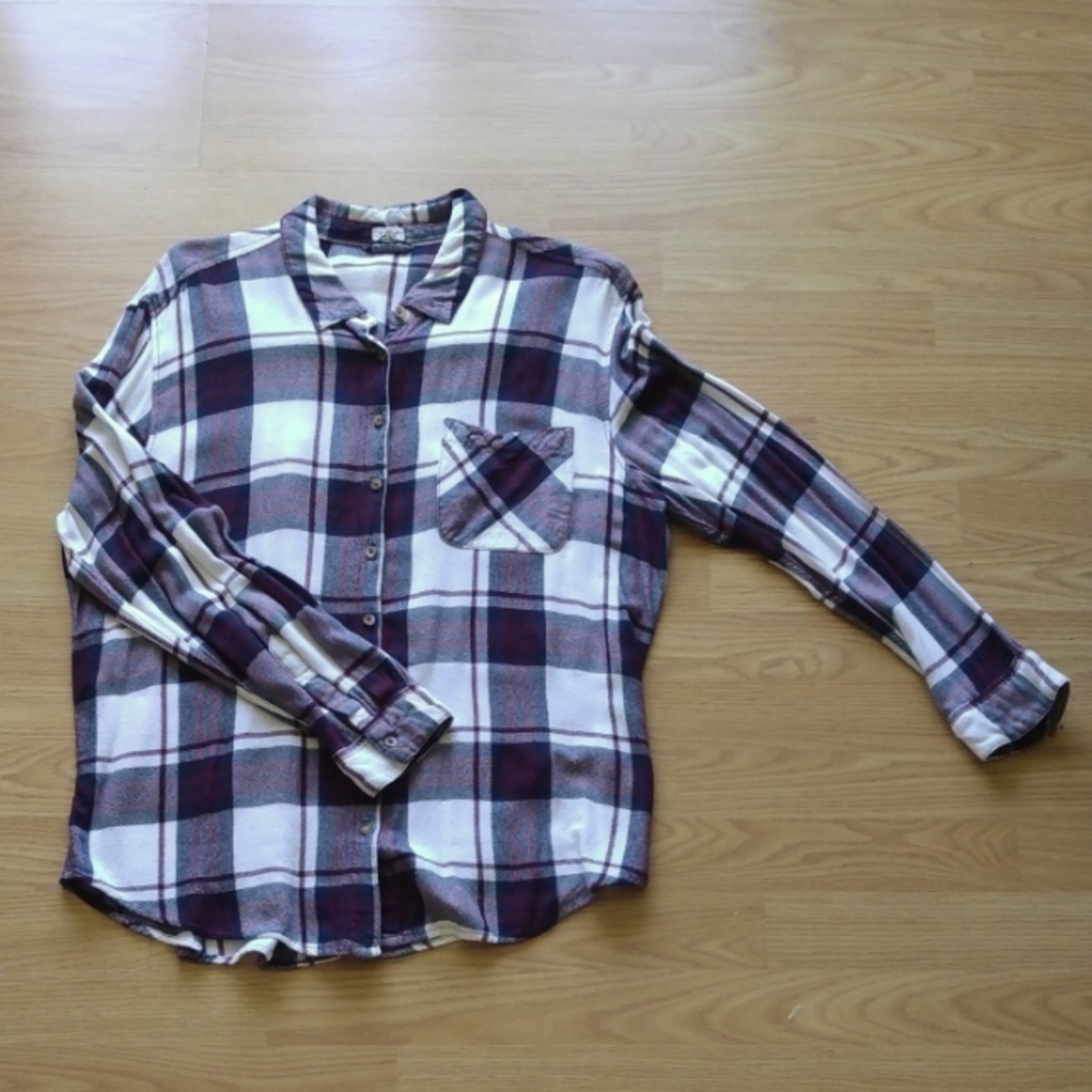 Garage Maroon and Navy Plaid Shirt | Size Large